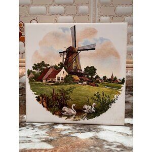 Royal Mosa Handpainted Ceramic Tile Holland Windmill 6” x 6” #8349